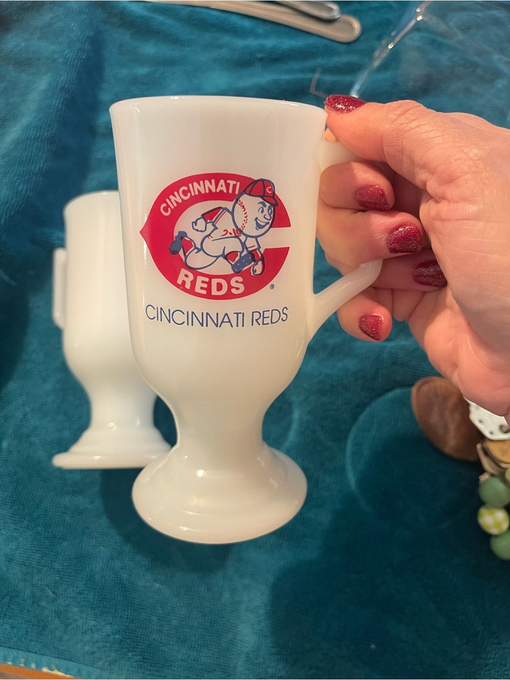 White Milk Glass Pedestal Mug - Team Logo